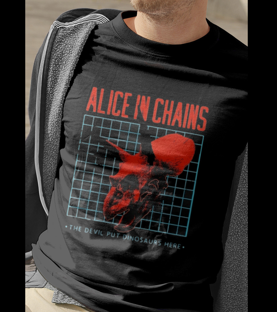 Alice In Chains The Devil Put Dinosaurs Here Red Skeleton Grid T-Shirt