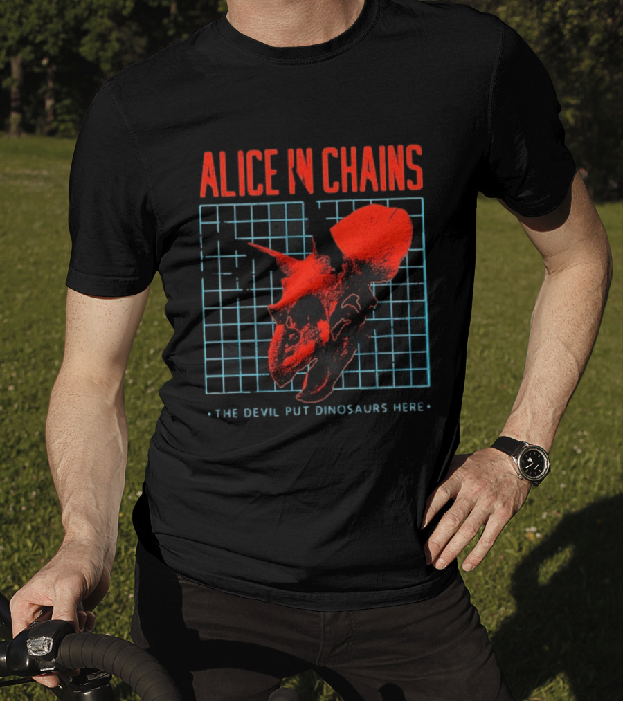 Alice In Chains The Devil Put Dinosaurs Here Red Skeleton Grid T-Shirt