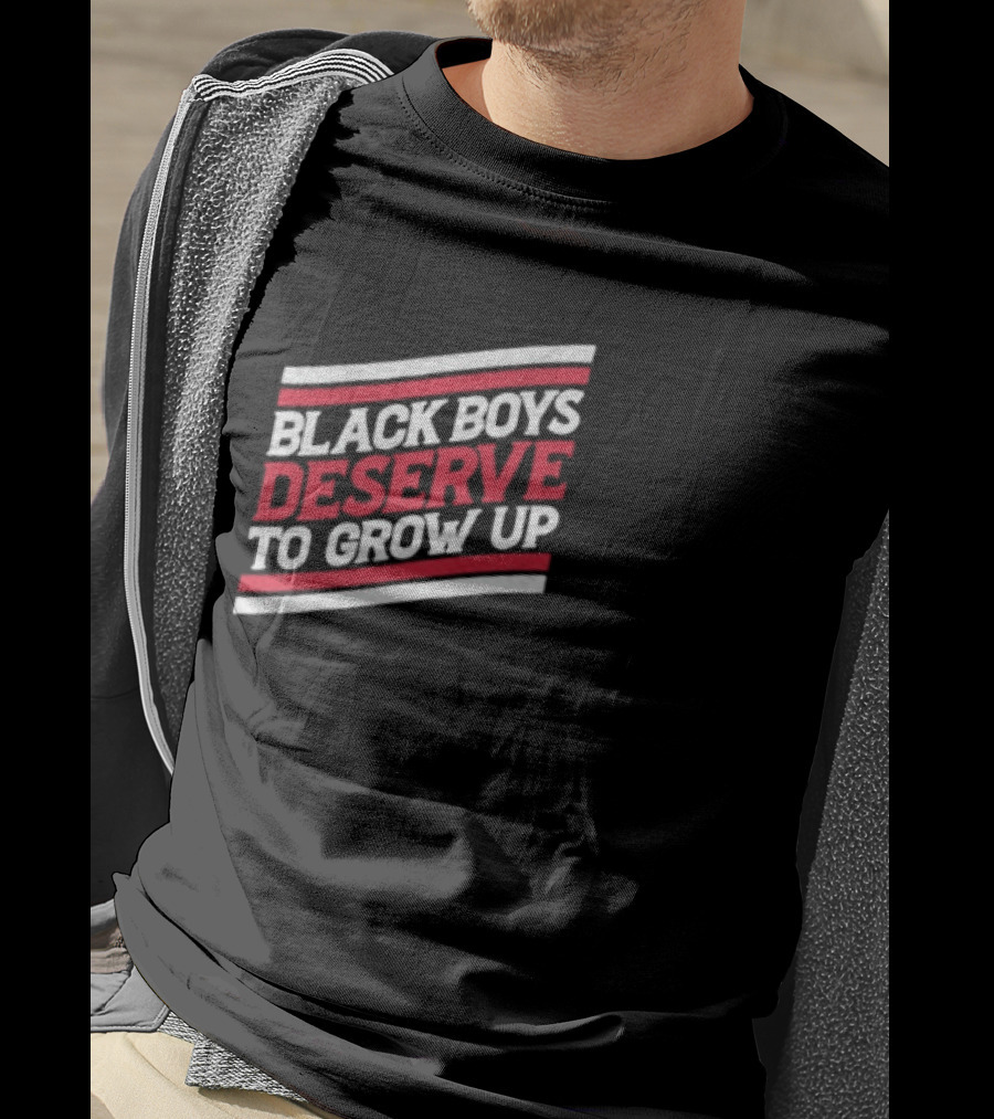 Black Boys Deserve To Grow Up Distressed Text With Red And White Stripes T-Shirt