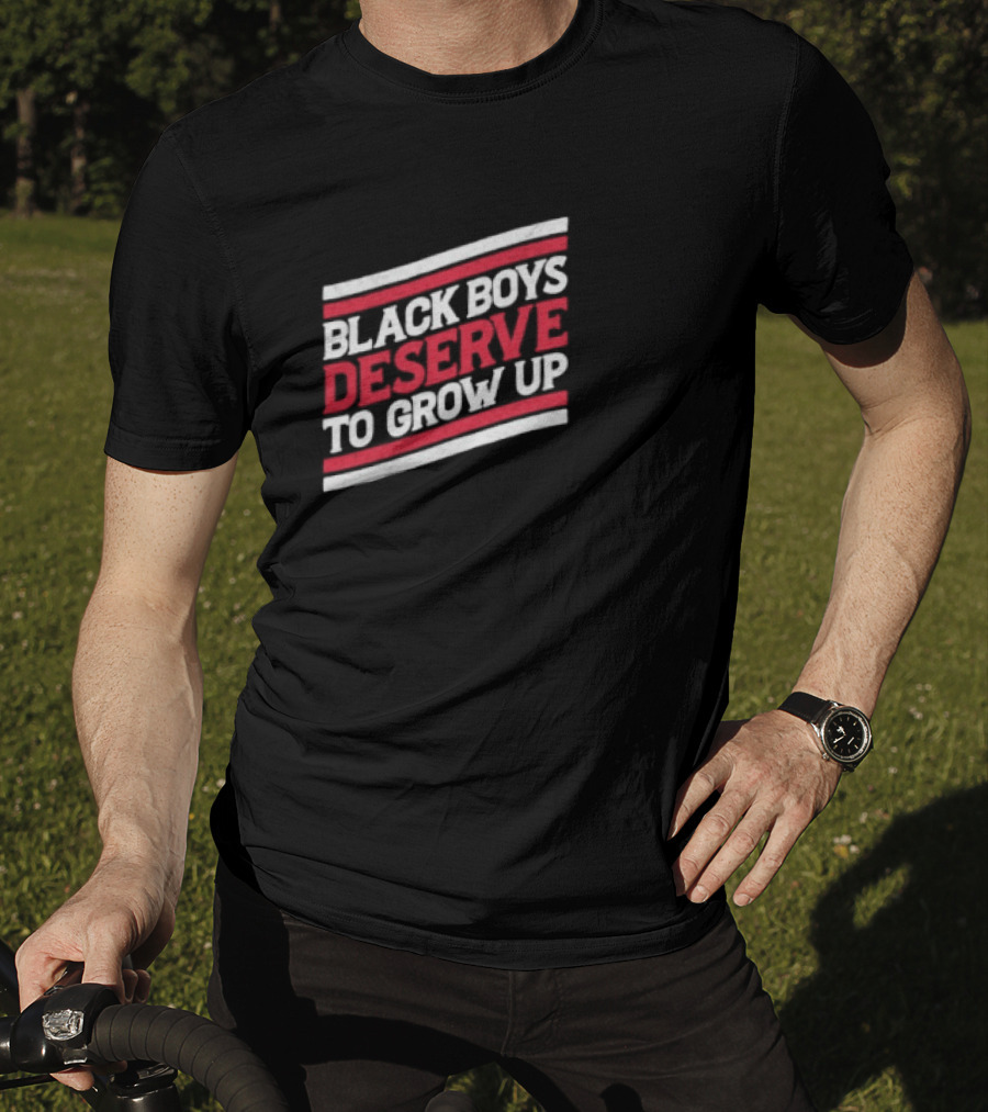 Black Boys Deserve To Grow Up Distressed Text With Red And White Stripes T-Shirt