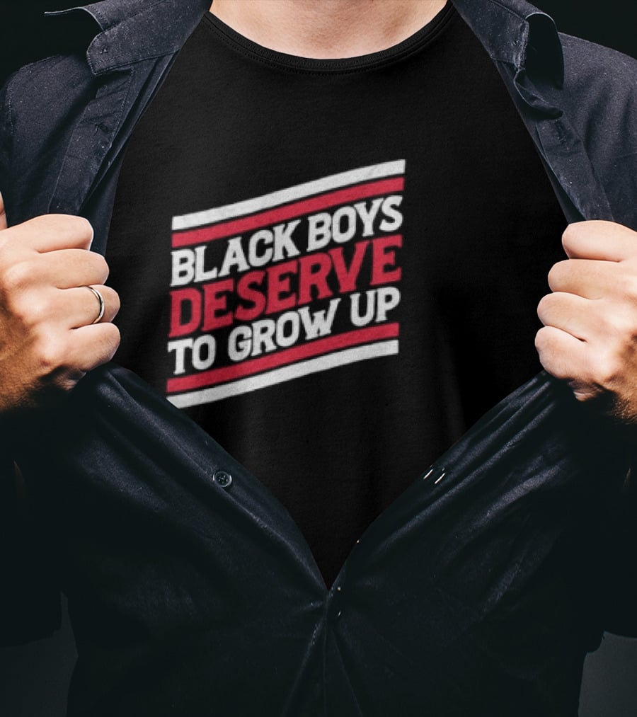 Black Boys Deserve To Grow Up Distressed Text With Red And White Stripes T-Shirt