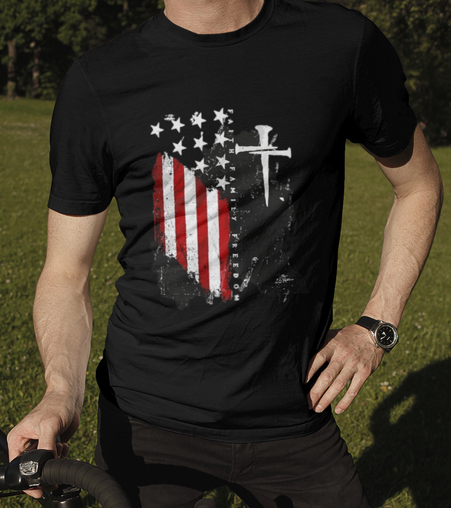 Faith Family Freedom Patriotic American Flag Cross T-Shirt