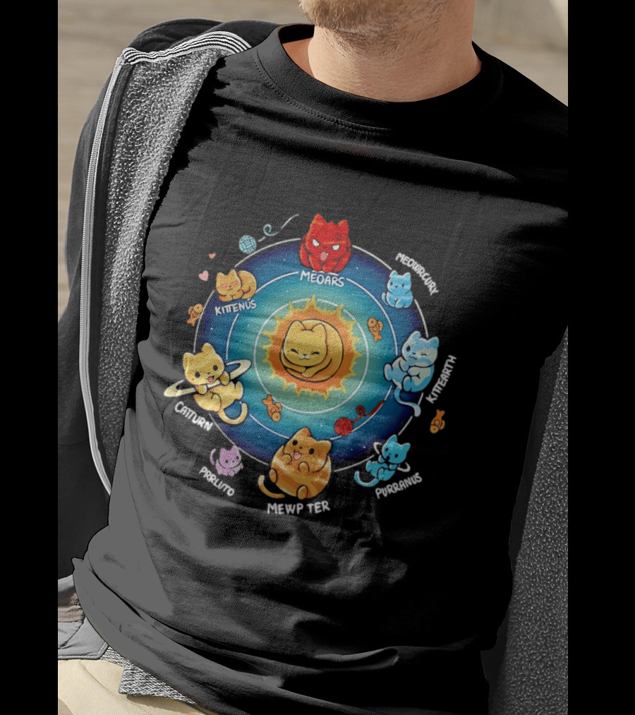 Cat Solar System Pun With Meowars And Planets Names Like Kittenus And Purrurns T-Shirt