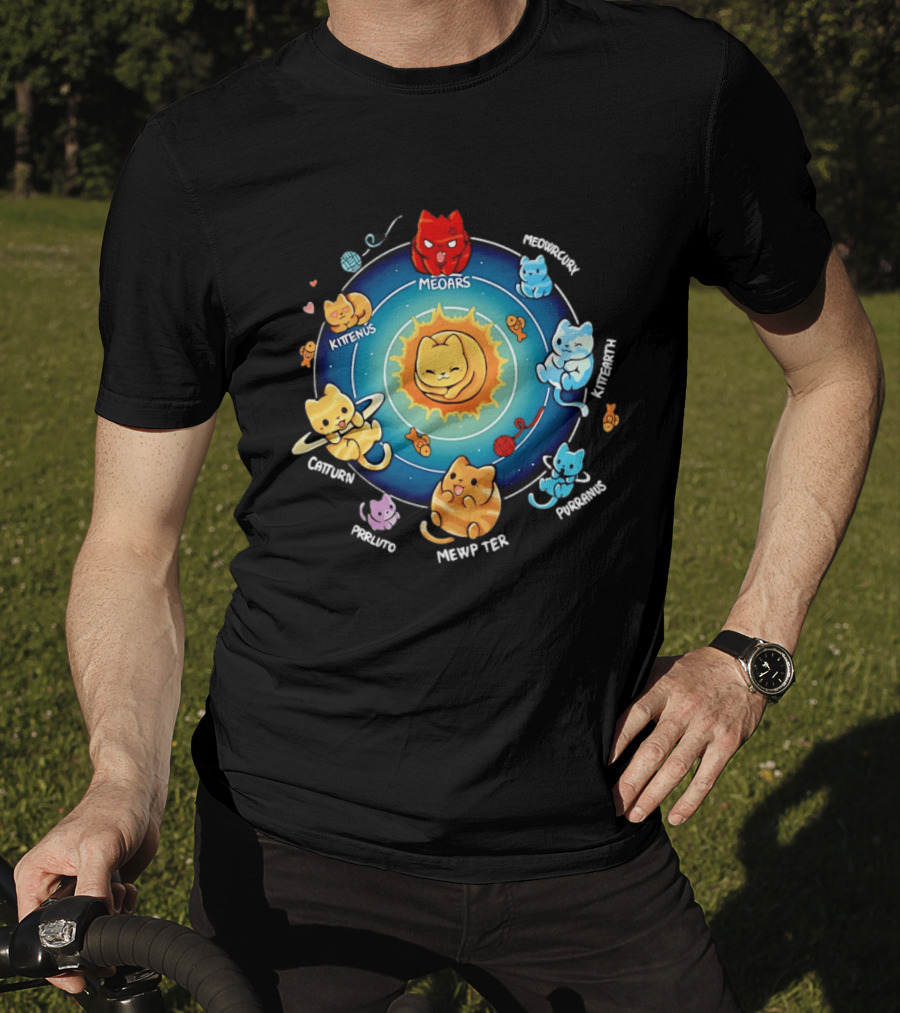 Cat Solar System Pun With Meowars And Planets Names Like Kittenus And Purrurns T-Shirt