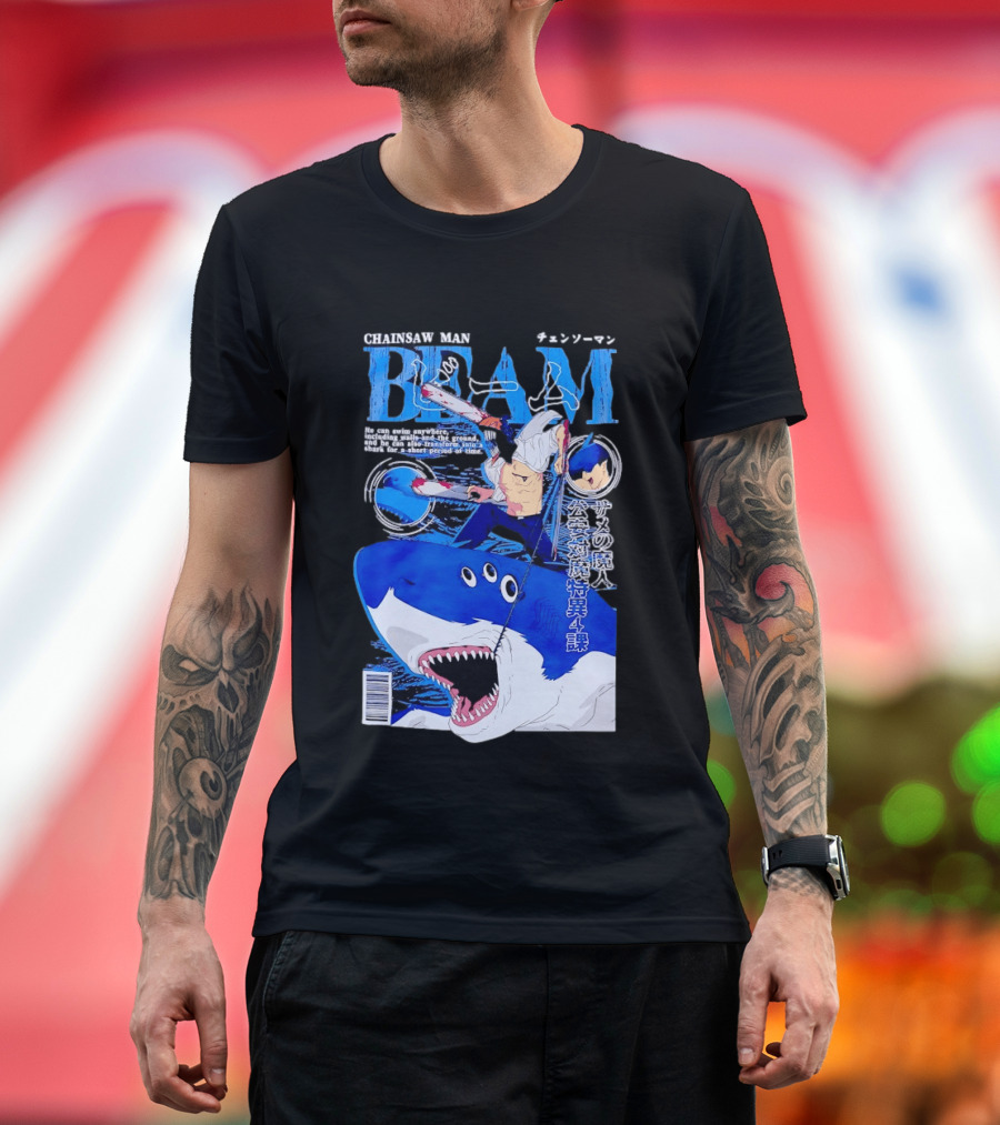 Chainsaw Man Beam Shark Transformation Japanese Manga Cover T-Shirt