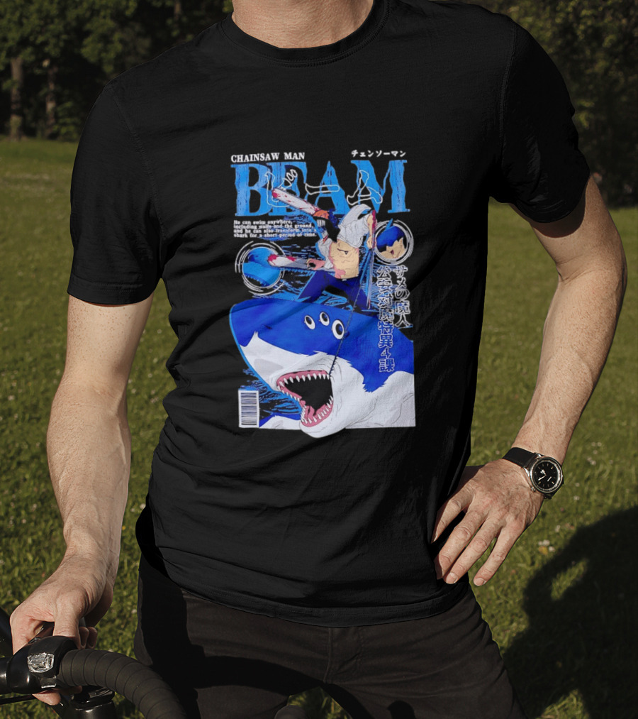 Chainsaw Man Beam Shark Transformation Japanese Manga Cover T-Shirt