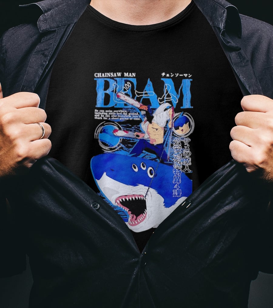 Chainsaw Man Beam Shark Transformation Japanese Manga Cover T-Shirt