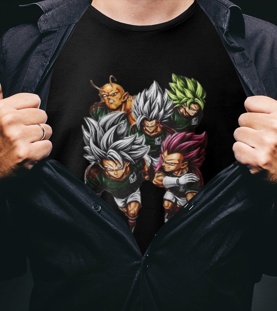 Goku Vegeta Dragon Ball Mexico Soccer Collaboration Game Time Two Sided T-Shirt