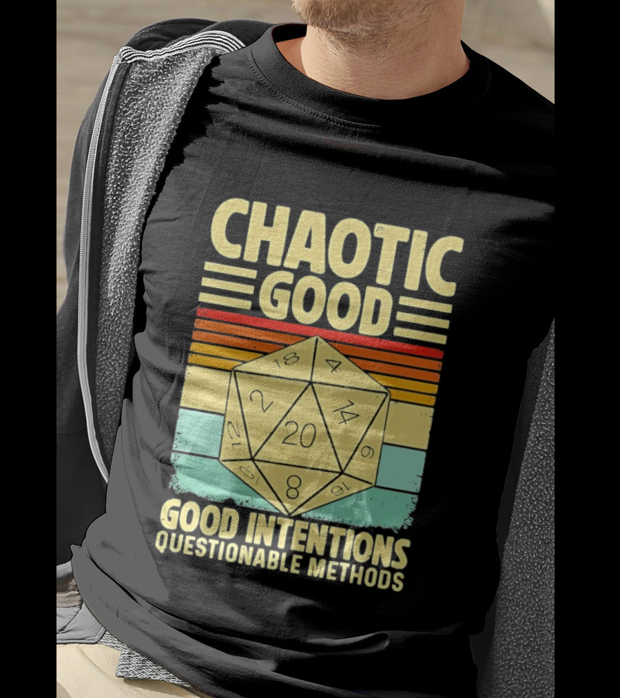 Chaotic Good D20 Good Intentions Questionable Methods Stripes T-Shirt