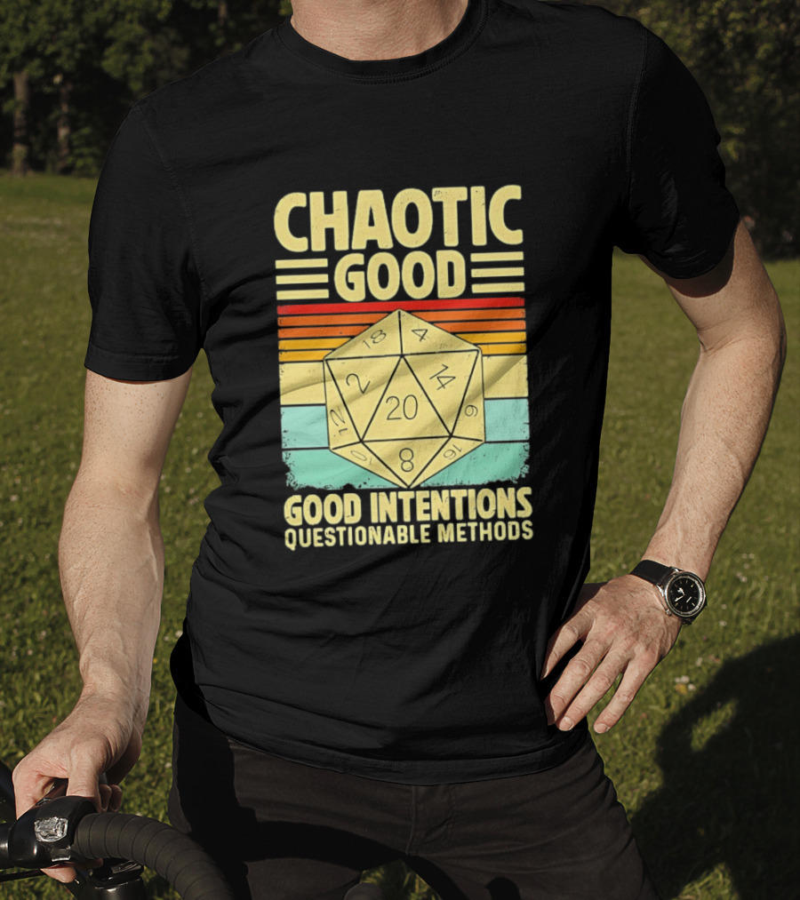 Chaotic Good D20 Good Intentions Questionable Methods Stripes T-Shirt