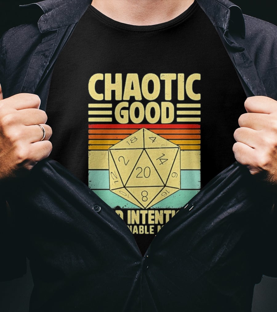 Chaotic Good D20 Good Intentions Questionable Methods Stripes T-Shirt