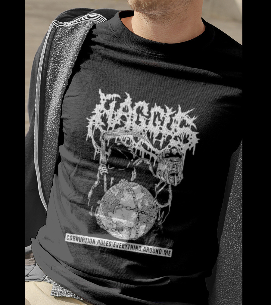 Harcus Grim Reaper Holding Chained Earth Corruption Rules Everything Around Me T-Shirt