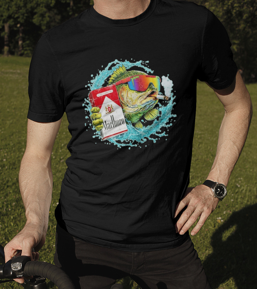 Hell Yeah Marlboro Cigarette Fish Smoking Viper Sunglasses T-Shirt