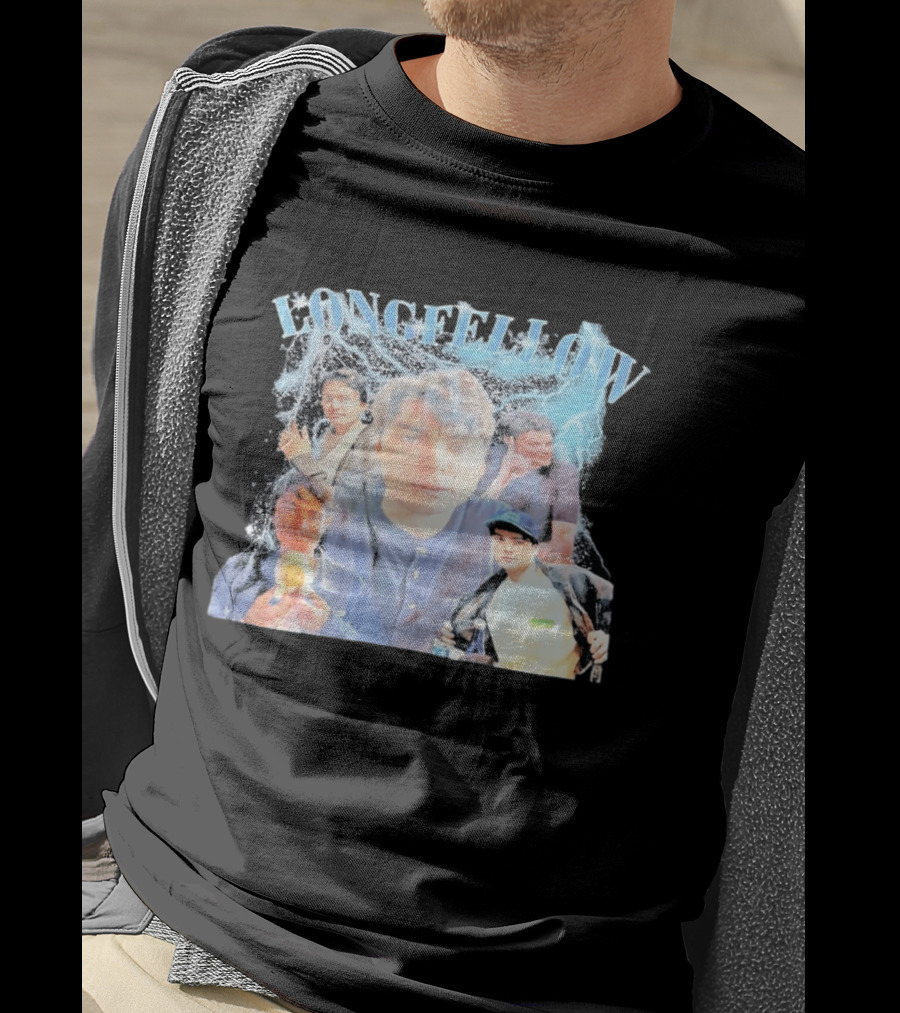 Longfellowww Collage Blue Lightning Multiple Faces Visual T-Shirt
