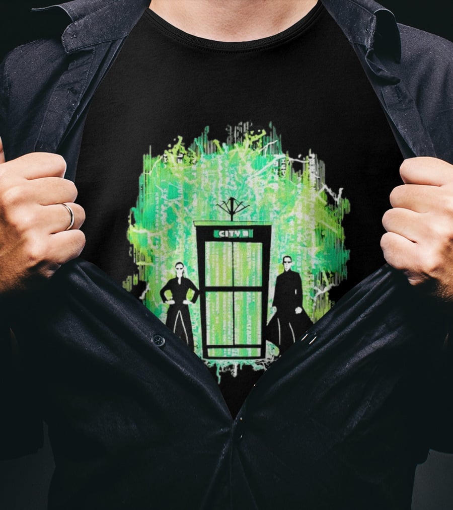 Matrix City Phone Booth Green Code Agents T-Shirt