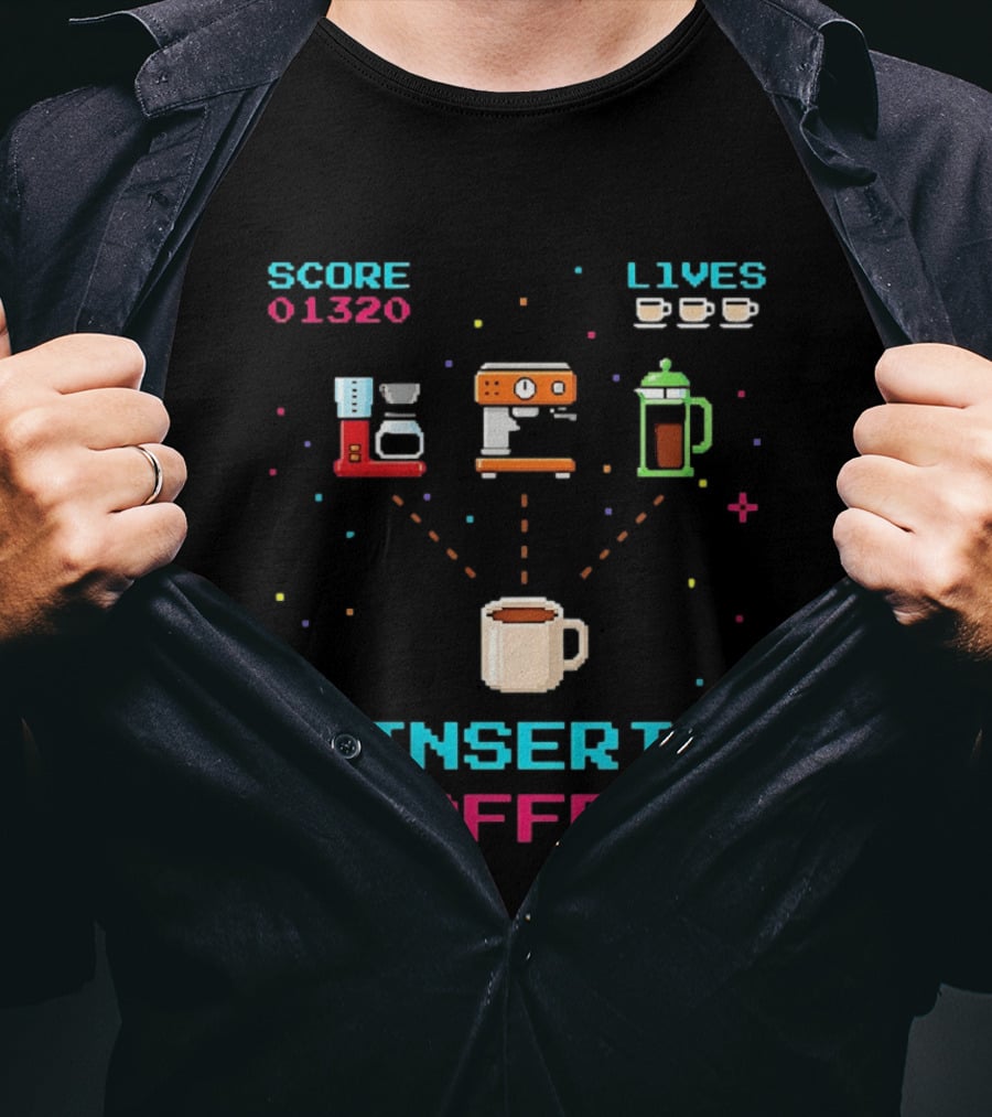 Score 01320 Lives Insert Coffee Retro Arcade T-Shirt