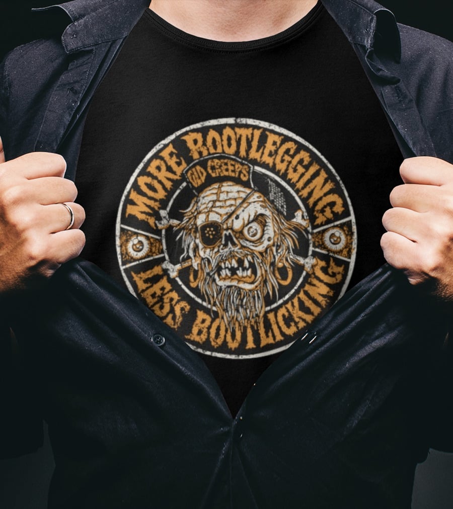More Boot Less Bootlicking Old Creeps Patch Pirate Skull T-Shirt