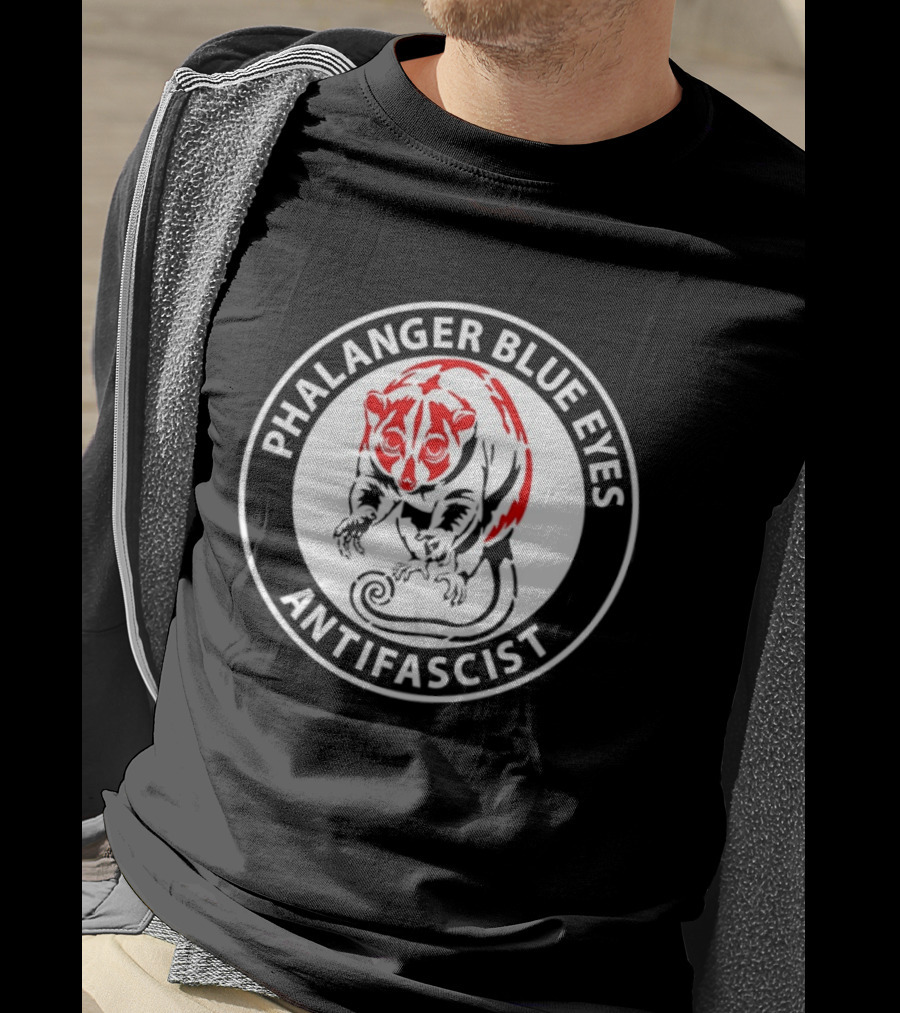 Phalanger Blue Eyes Antifascist Antifa Red White Circle T-Shirt