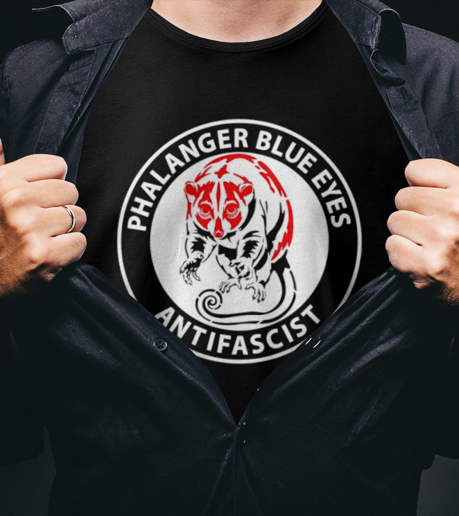 Phalanger Blue Eyes Antifascist Antifa Red White Circle T-Shirt