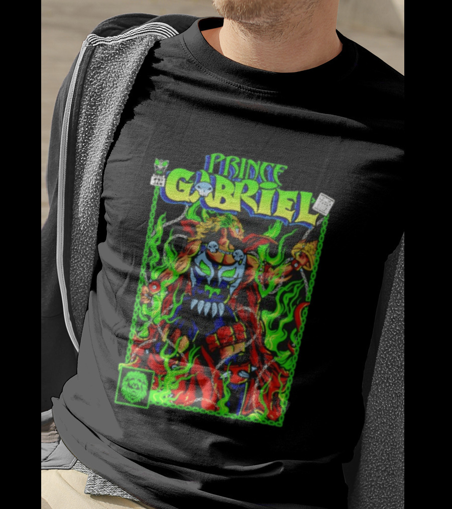 Prince Gabriel Comic Book Cover Fantasy Chain And Sword Warrior Neon Green Flames T-Shirt