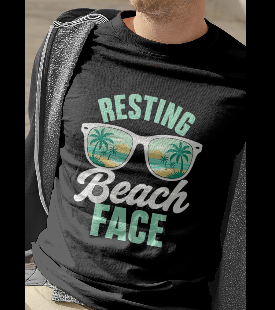 Resting Beach Face Sunglasses Palm Trees Tropical Summer Vacation T-Shirt