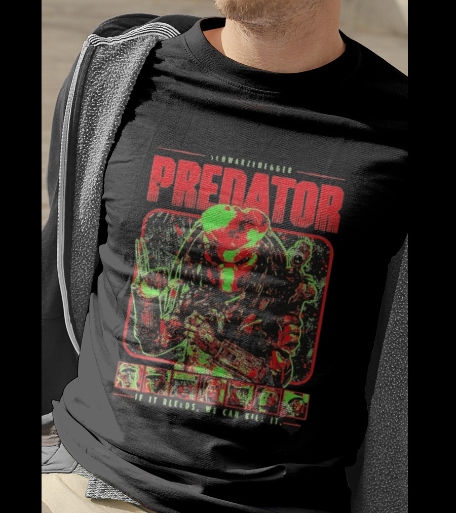 Schwarzenegger Predator If It Bleeds We Can Kill It Retro Movie T-Shirt