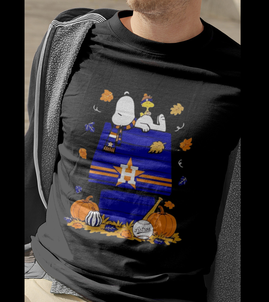 Snoopy Woodstock Houston Astros Fall Baseball Halloween Pumpkins T-Shirt