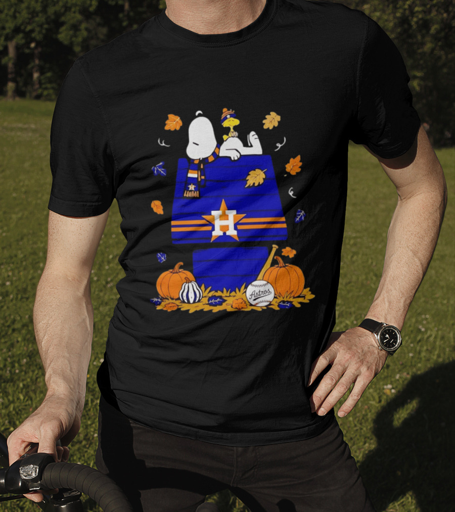 Snoopy Woodstock Houston Astros Fall Baseball Halloween Pumpkins T-Shirt