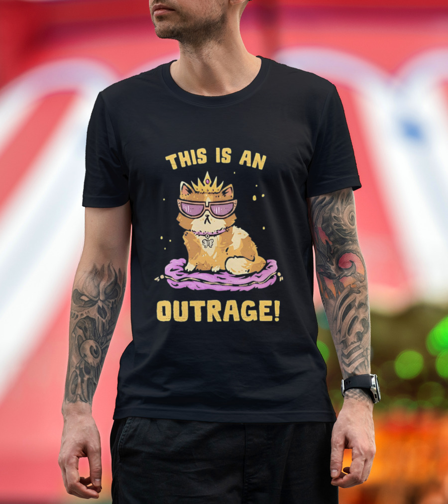 This Is An Outrage Cat With Crown Sunglasses And Butterfly Necklace T-Shirt