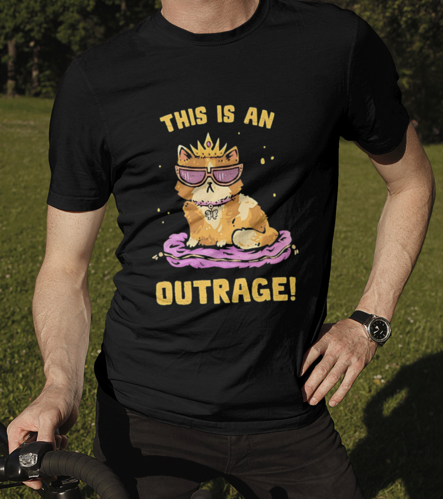 This Is An Outrage Cat With Crown Sunglasses And Butterfly Necklace T-Shirt