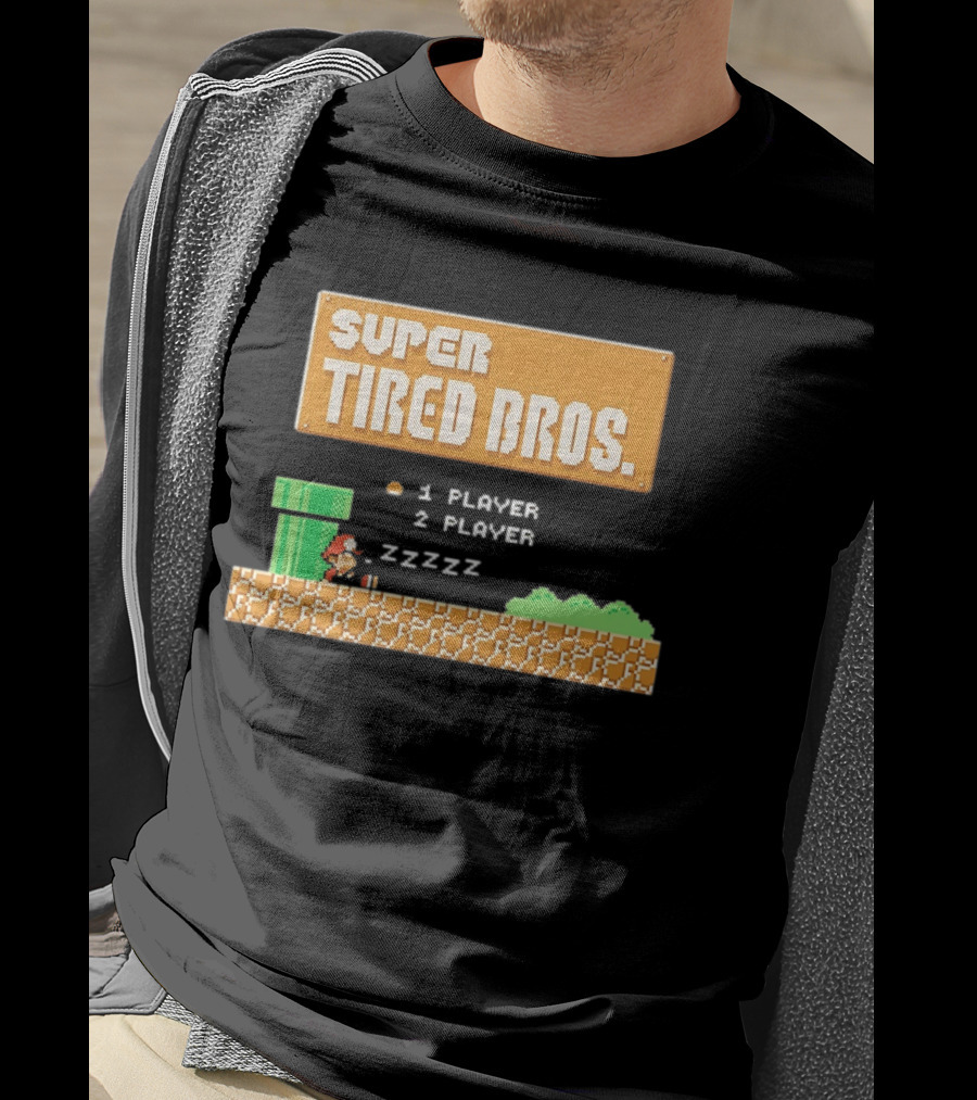 Super Tired Bros Sleepy ZZZZZ Mario 1 Player 2 Player T-Shirt