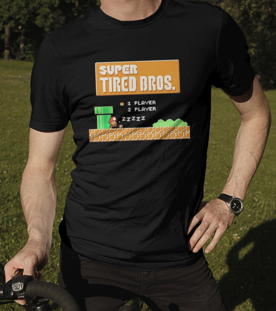 Super Tired Bros Sleepy ZZZZZ Mario 1 Player 2 Player T-Shirt