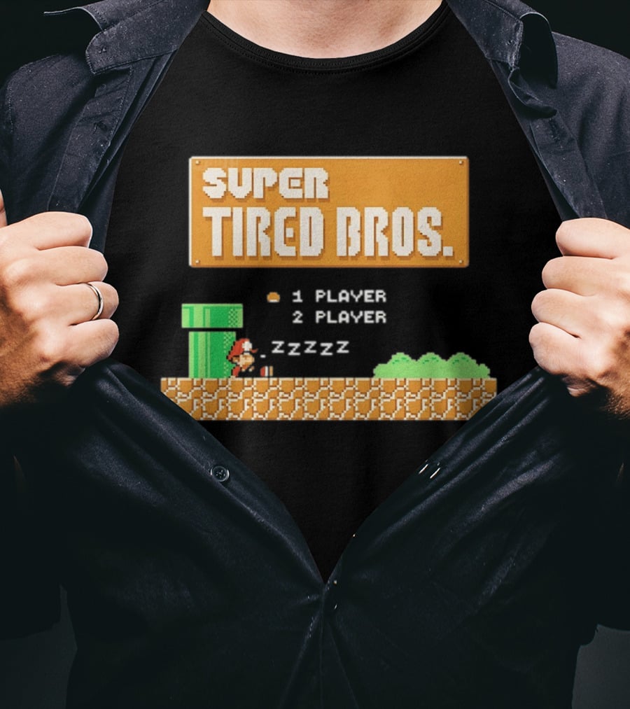 Super Tired Bros Sleepy ZZZZZ Mario 1 Player 2 Player T-Shirt