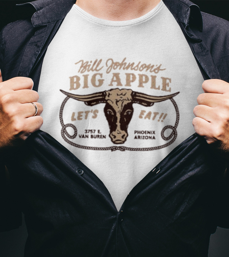 Bill Johnson's Big Apple Let's Eat Phoenix Arizona Cow Head T-Shirt