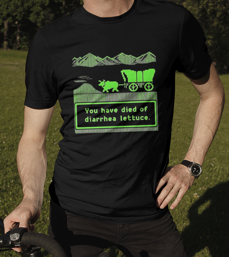 You Have Died Of Diarrhea Lettuce Oregon Trail Wagon Pixelated Retro Text Green T-Shirt
