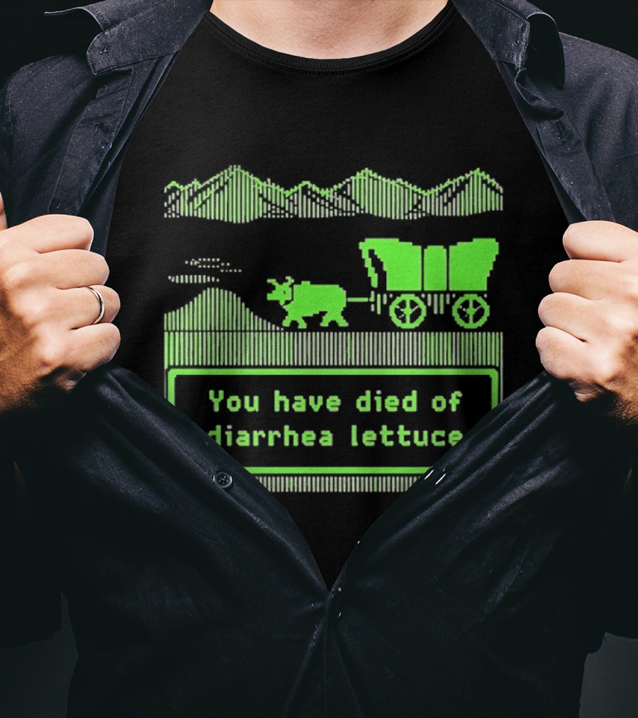 You Have Died Of Diarrhea Lettuce Oregon Trail Wagon Pixelated Retro Text Green T-Shirt