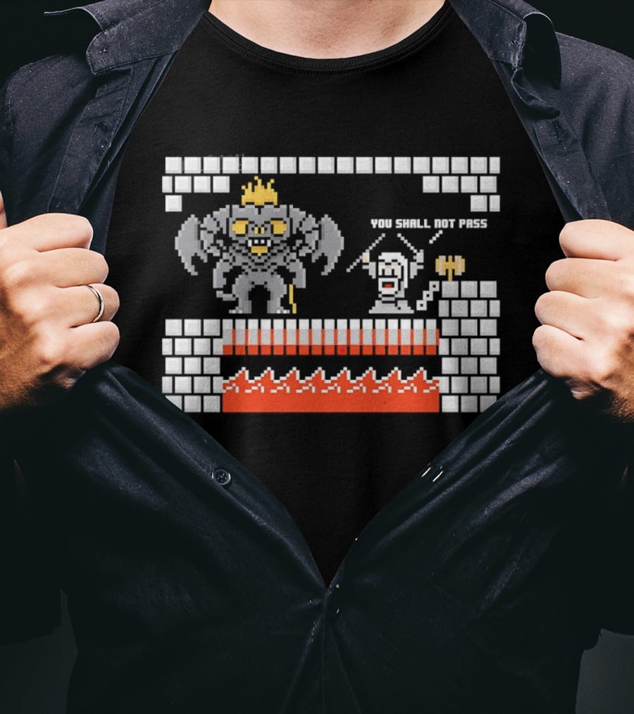 You Shall Not Pass Balrog Gandalf Pixel Retro Gaming T-Shirt