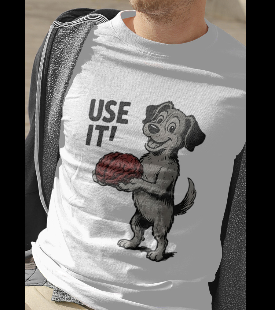 Cartoon Dog Holding Brain Use It Meme T-Shirt