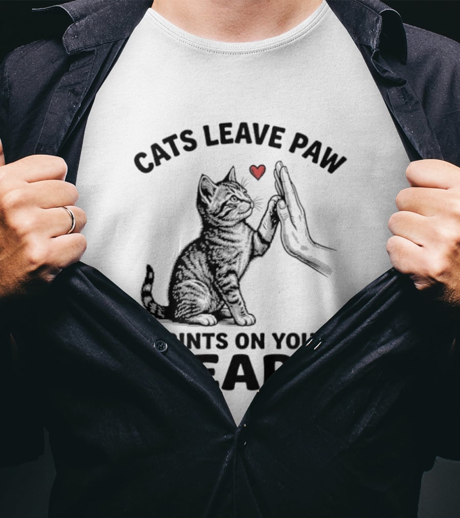 Cats Leave Paw Prints On Your Heart With Hand And Paw High Five T-Shirt