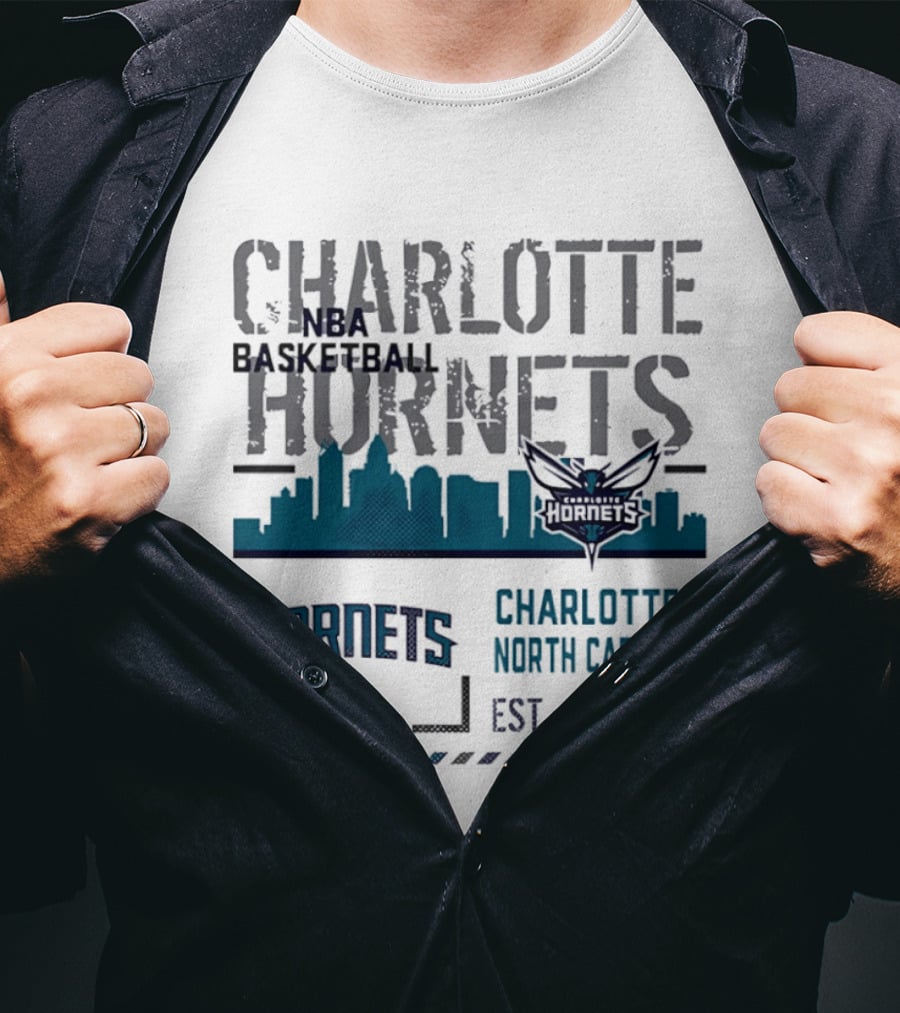 Charlotte Hornets NBA Basketball City Skyline Est 1988 North Carolina T-Shirt