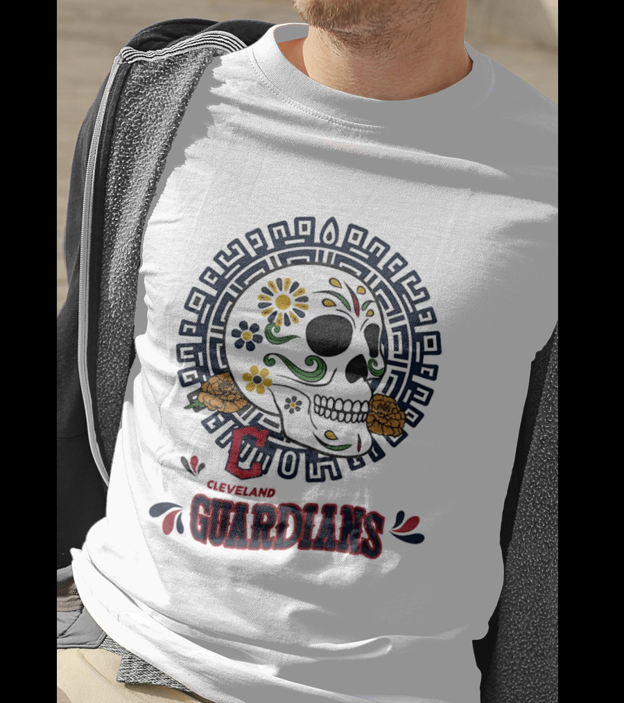 Cleveland Guardians Sugar Skull Day Of The Dead Floral Motif T-Shirt