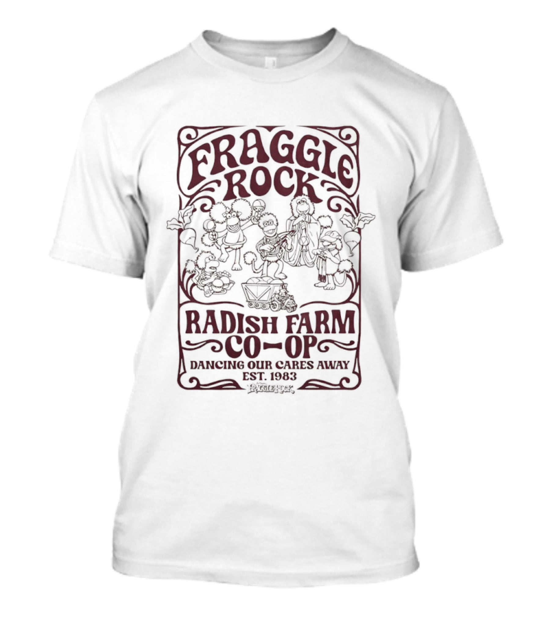 Fraggle Rock Radish Farm Co Op Dancing Our Cares Away Est 1983 T-Shirt
