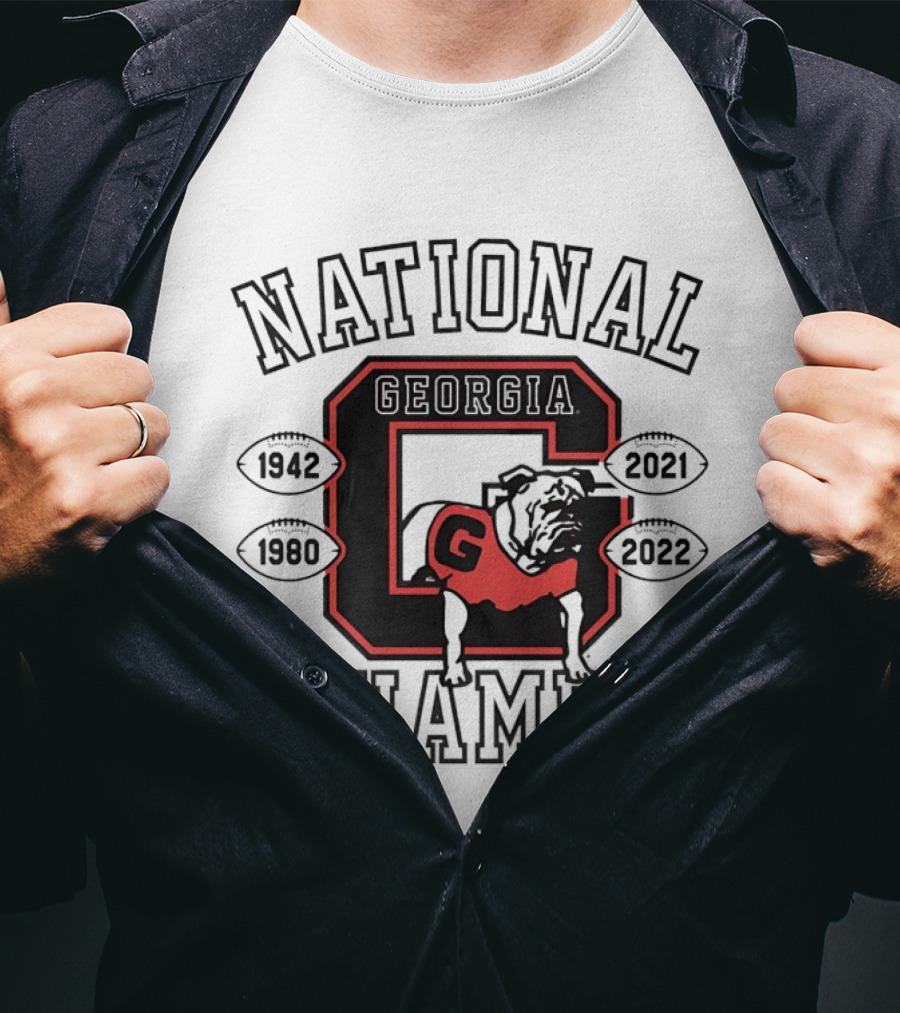 Georgia Bulldogs National Champs 1942 1980 2021 2022 Bulldog Football T-Shirt