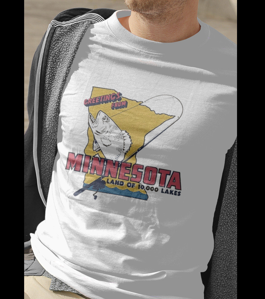 Greetings From Minnesota Land Of 10000 Lakes Fishing Map T-Shirt