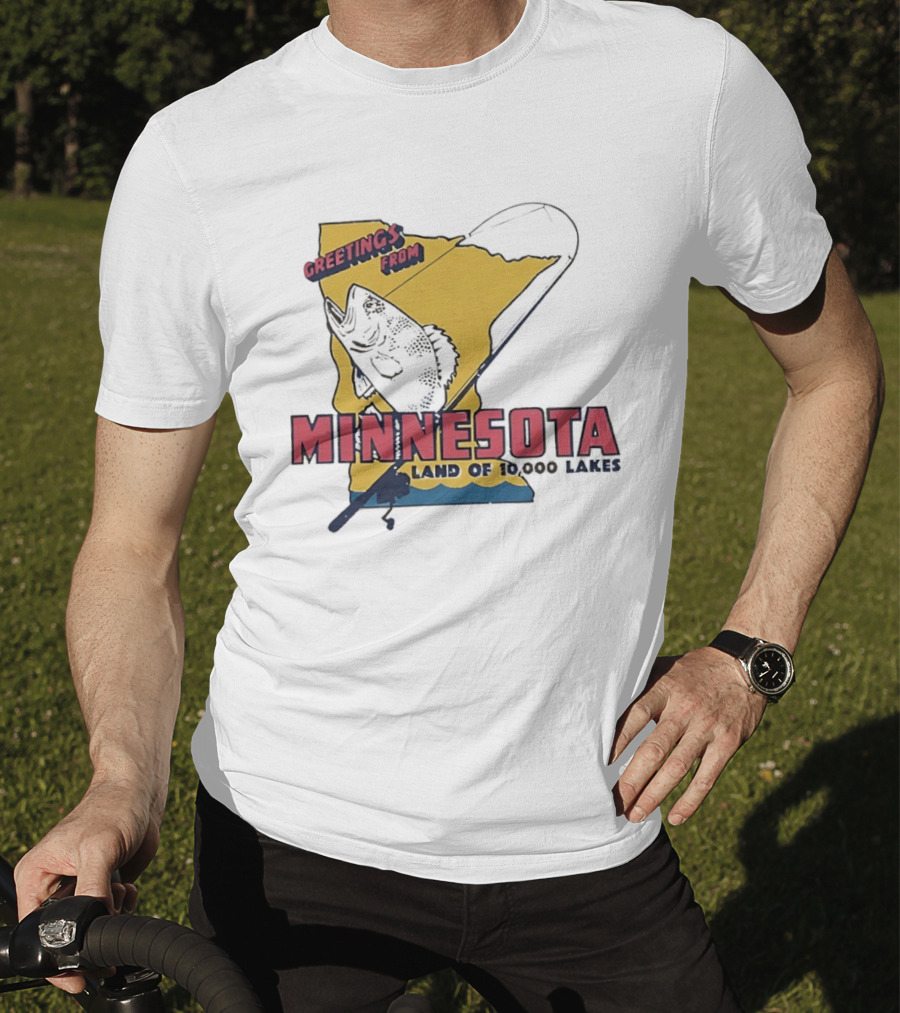 Greetings From Minnesota Land Of 10000 Lakes Fishing Map T-Shirt