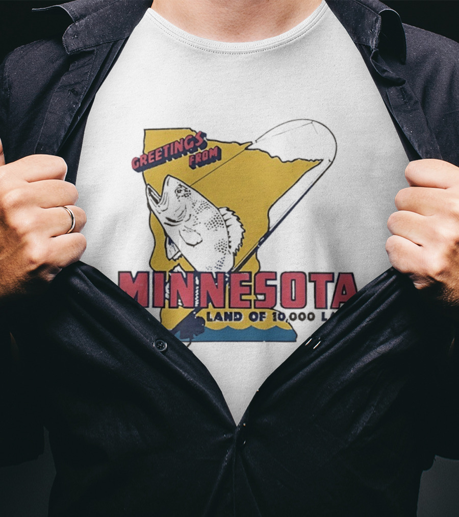 Greetings From Minnesota Land Of 10000 Lakes Fishing Map T-Shirt