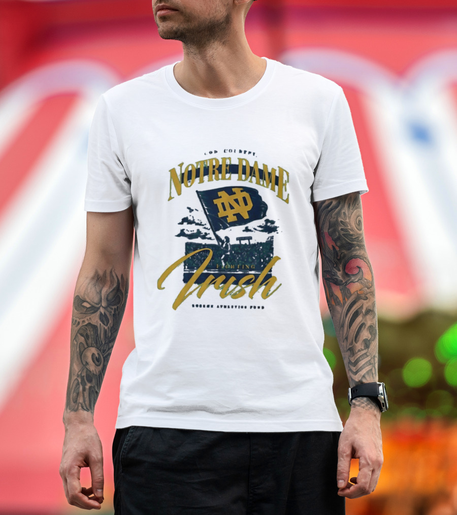 Notre Dame Fighting Irish God Country Rockne Athletics Fund ND Flag T-Shirt