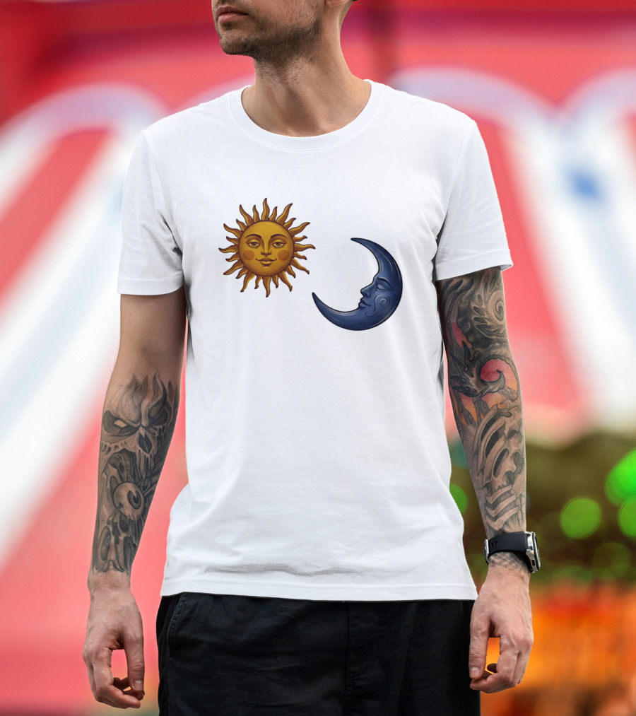 Sun Face And Crescent Moon Celestial Pair Harmony T-Shirt