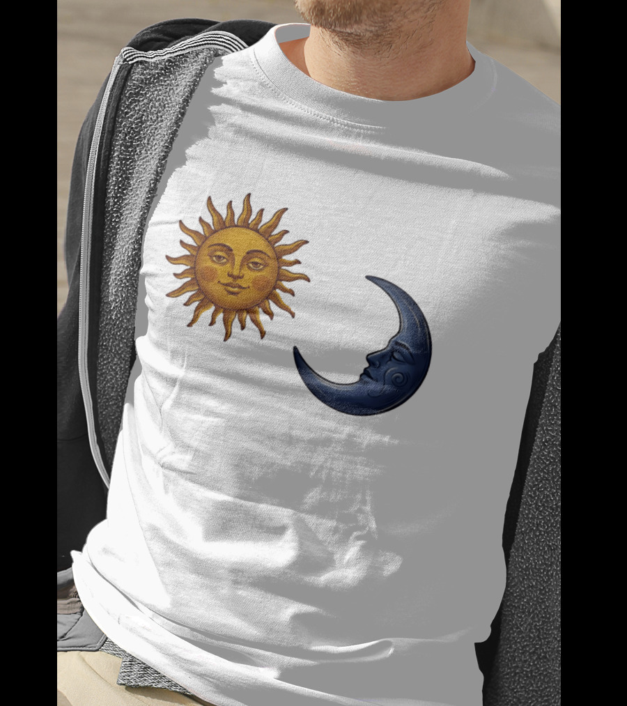 Sun Face And Crescent Moon Celestial Pair Harmony T-Shirt