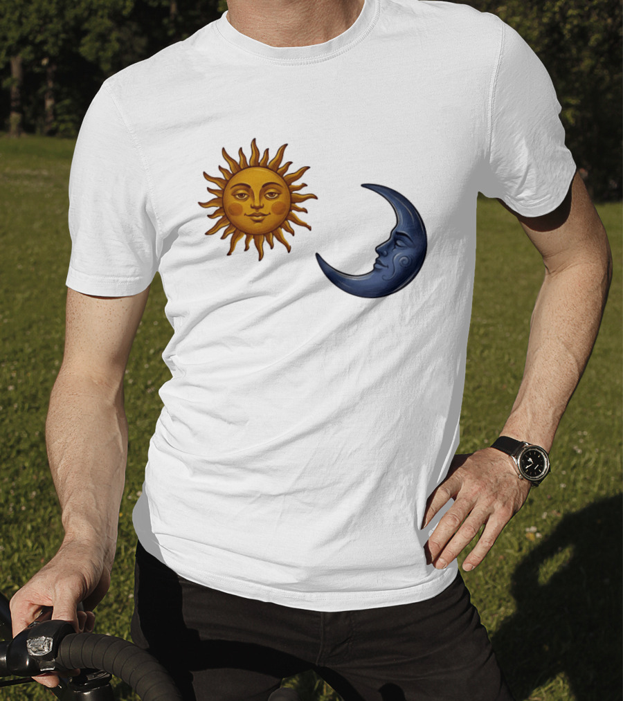 Sun Face And Crescent Moon Celestial Pair Harmony T-Shirt